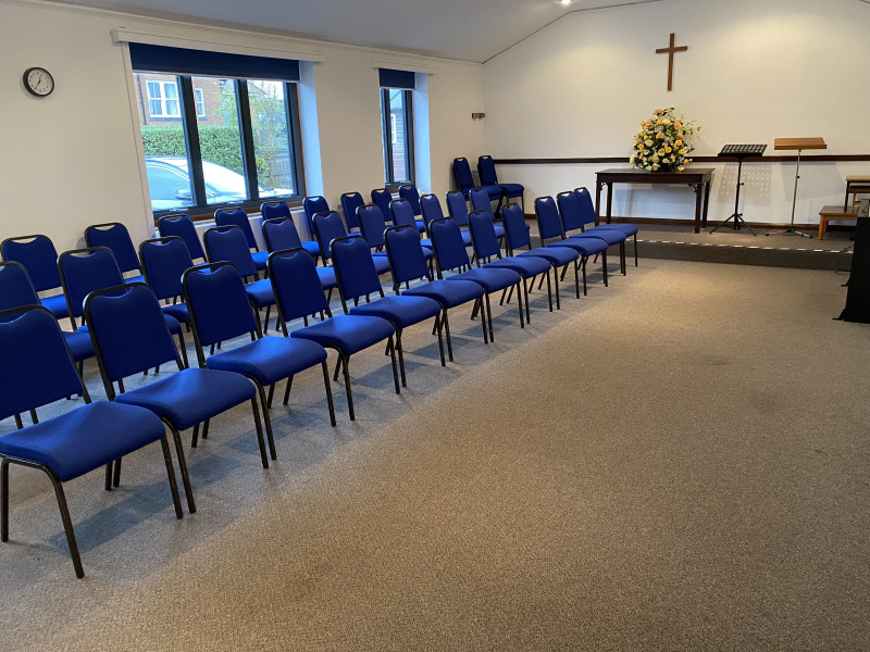 Owen Room - capacity max c45 seated. Chairs in room as shown. Tables if required can be brought in from storage space.