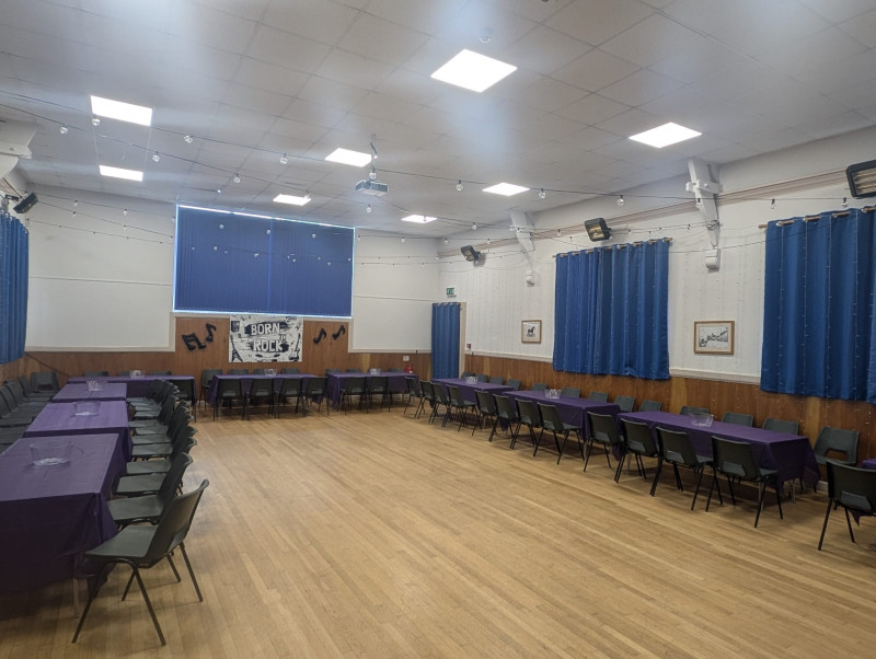 Main Hall - example of set up for adult birthday party with dancefloor space