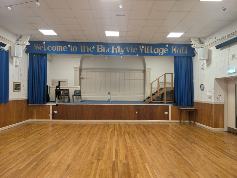 Main Hall stage - steps can be moved to provide access to stage from hall,