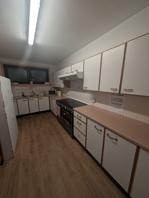 Kitchen - 2 double ovens with 4 ring hobs, microwave, fridge freezer, 2 x kettles, hot water urns. Crockery available.