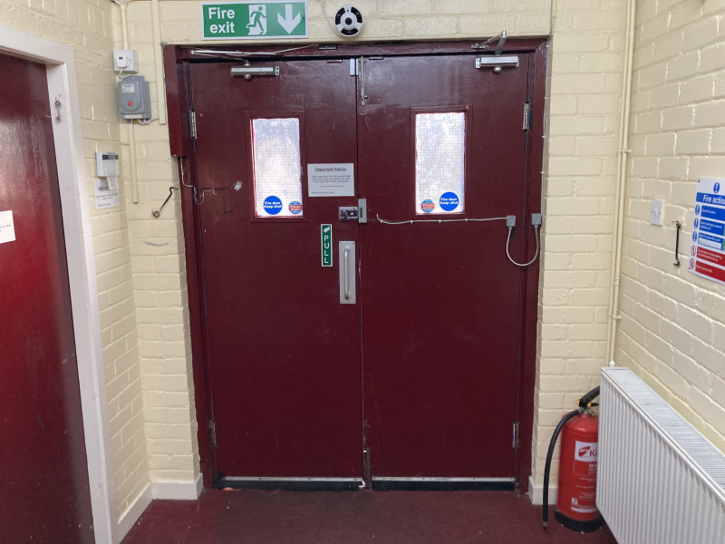 Exit door from hall to street