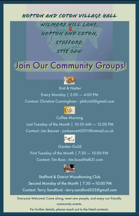 COMMUNITY EVENTS AT THE HOPTON AND COTON VILLAGE HALL