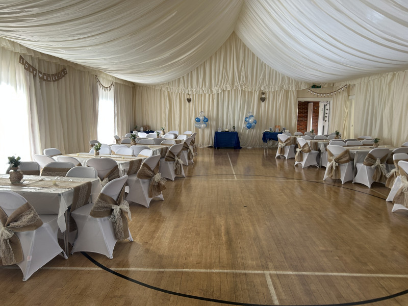 Hall with lining. Hall tables & chairs.