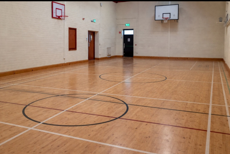 Main Hall - This is a large hall with a full size sports court.  Suitable for sports, dancing, meetings for circa 180, seated dining for circa 150.