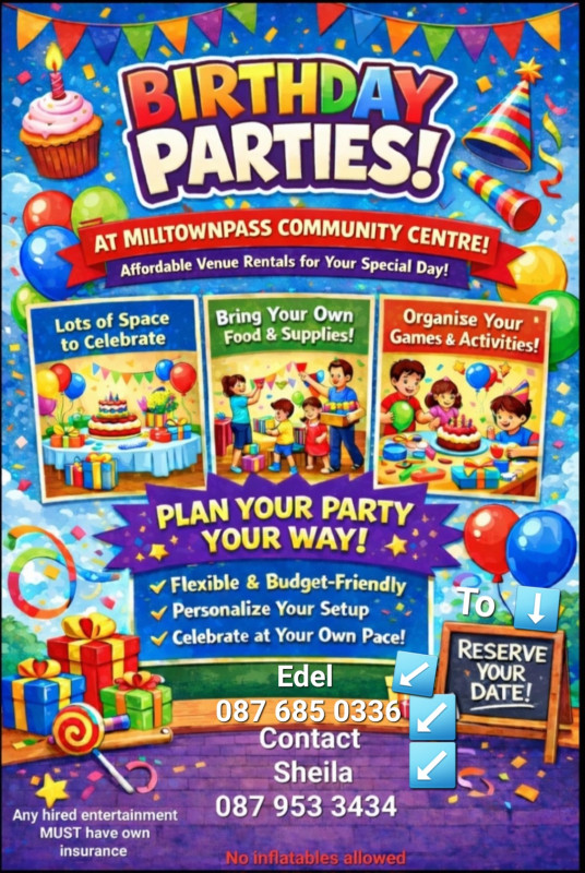 Available for birthday party hire .