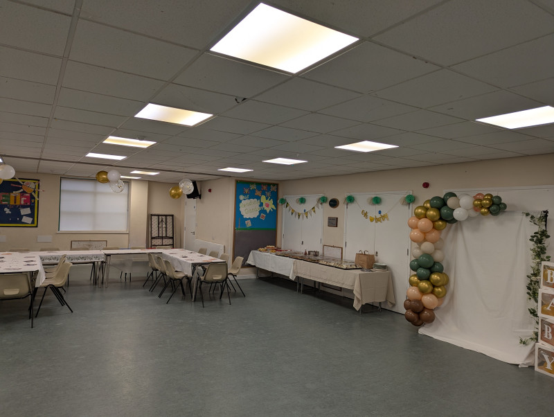 Youth wing set up for 30 guests with buffet table included