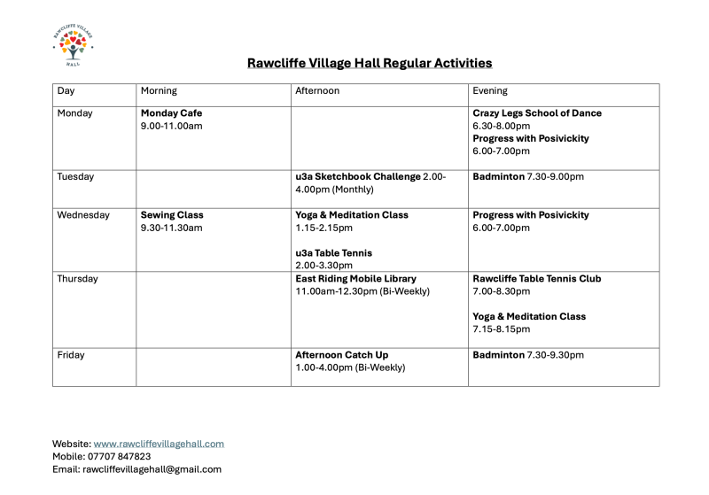 Weekly Timetable of Activities