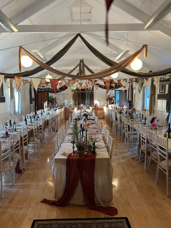 Hall decorated by hirer for wedding