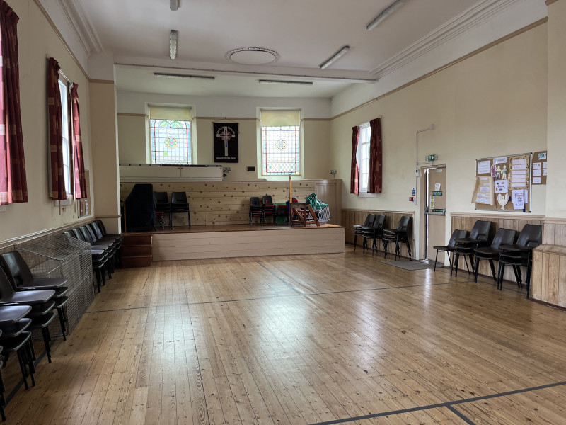 Church hall from entrance doors
